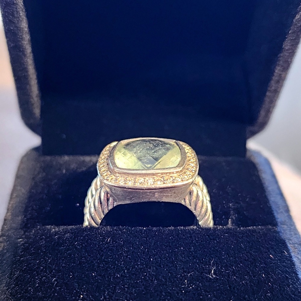 David Yurman 11mm Albion Ring Prasiolite Diamond Halo Sterling Silver 925 Sz 6